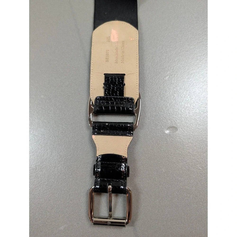 Black Croc Embossed Wide Elastic Waist Belt Silver Buckle BE1071‎ ML